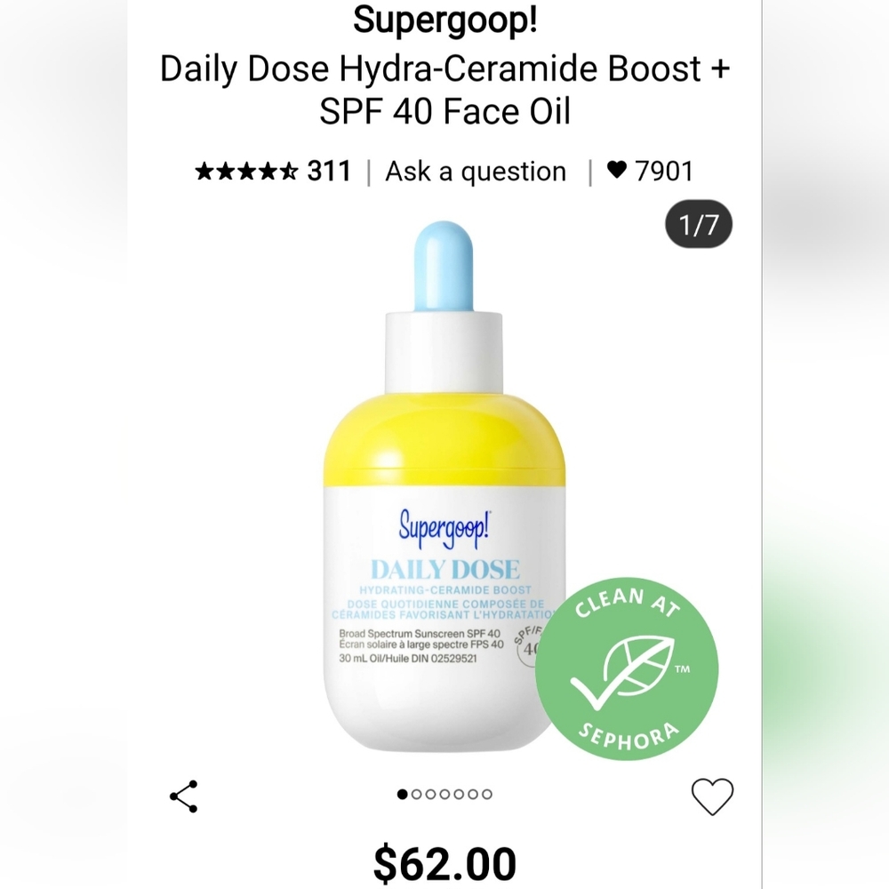 Supergoop Daily dose Hydra-Ceramide boost plus SPF 40 face oil